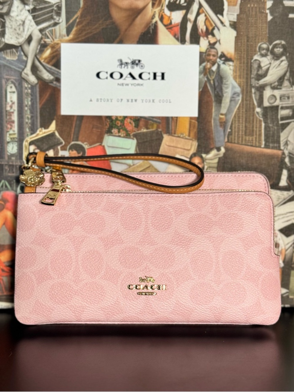 Coach Powder Pink Signature Leather Wristlet